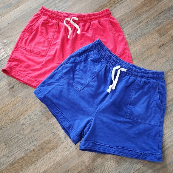 Bundle Zenana Relaxed Fit Drawstring Shorts Pockets Womens Size 2X Blue Red